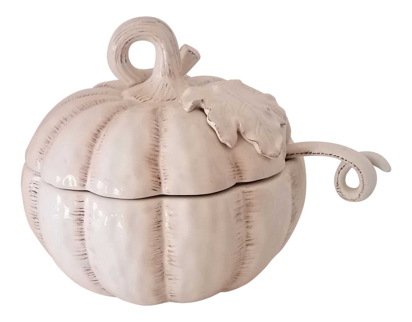 1980s Mikasa "Countryside Harvest" Soup Tureen & Ladle 3 Piece Set: Mikasa Popular, Porcelain "Countryside Harvest" 3 Piece Soup Tureen. Includes Tureen, Cover, and ladle. Dress up Your Dinner Table with This Beautiful Porcelain Tureen. White with Muted Shades of