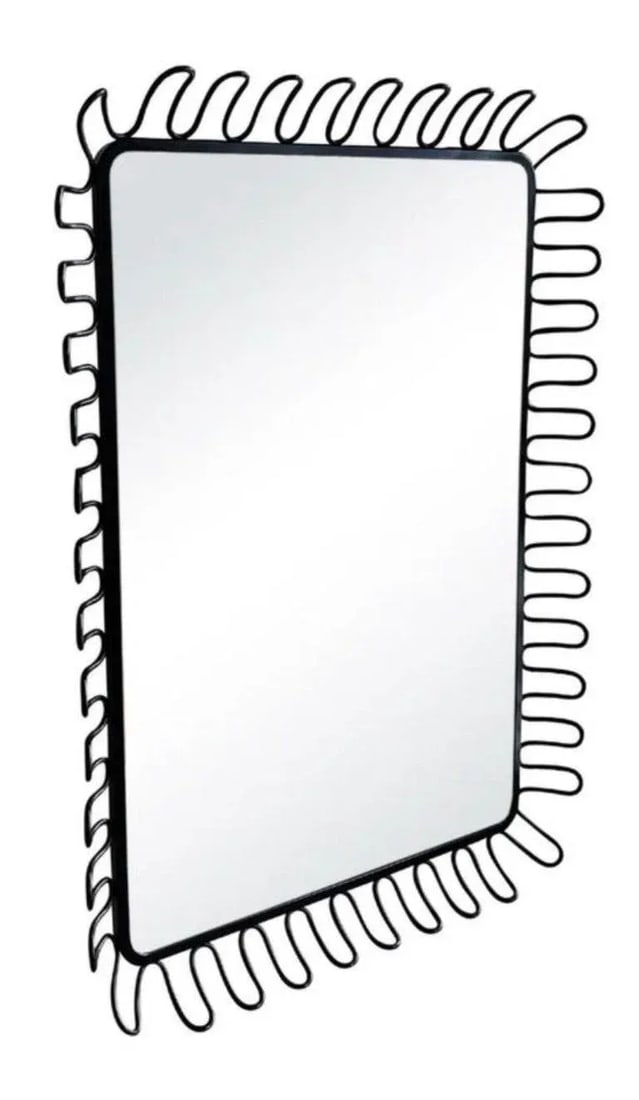 1980s Postmodern French Insp Lacquered Spiral Framed Danish Metal Wall Mirror - 3