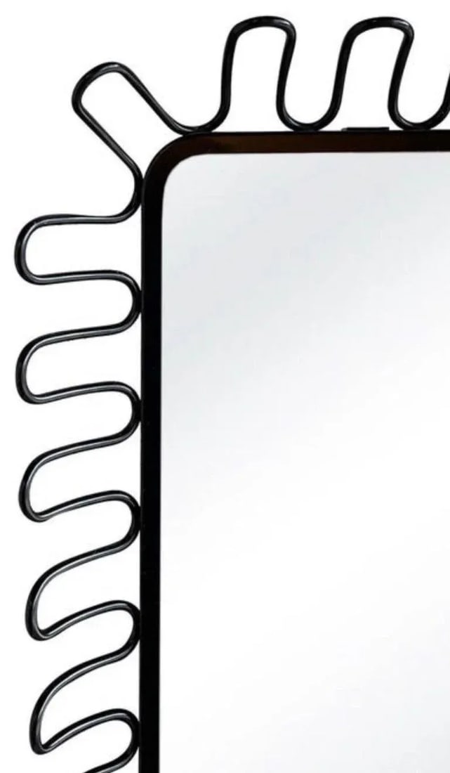 1980s Postmodern French Insp Lacquered Spiral Framed Danish Metal Wall Mirror - 4