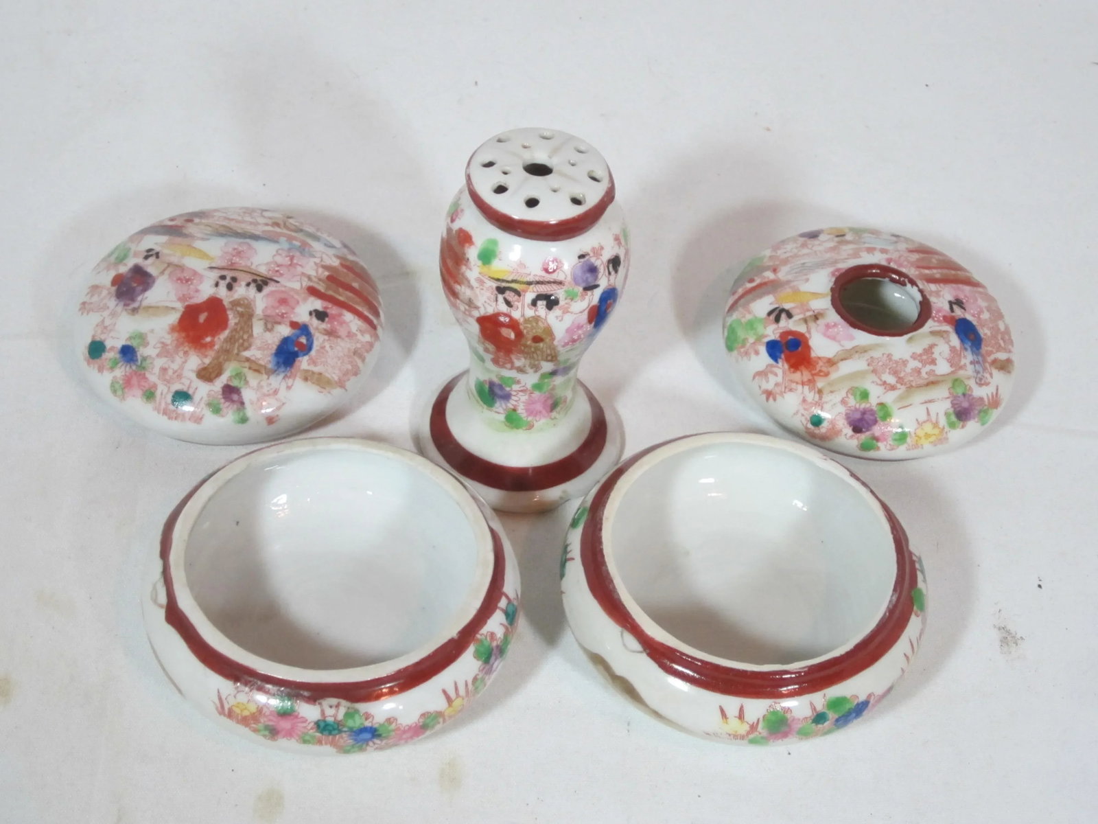 1930s Geisha Hand Painted Vanity Dresser Set - Set of 6 - 6