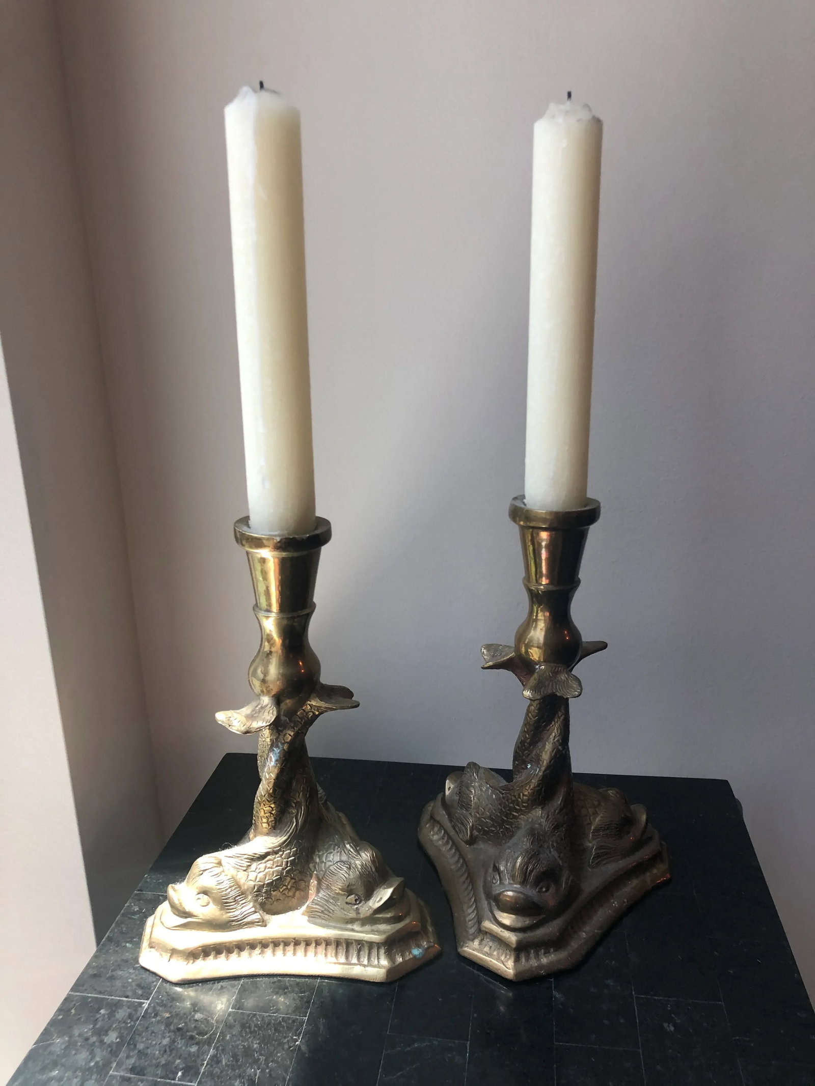 Brass Dolphin Fish Candlesticks - a Pair - 2