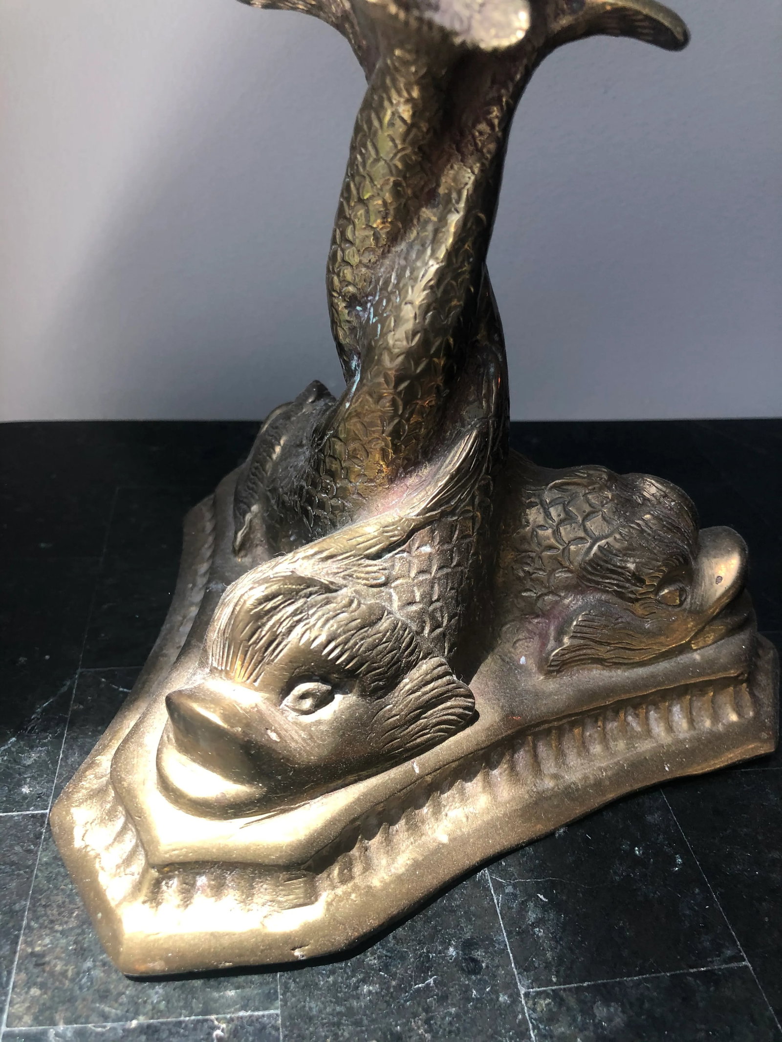 Brass Dolphin Fish Candlesticks - a Pair - 3