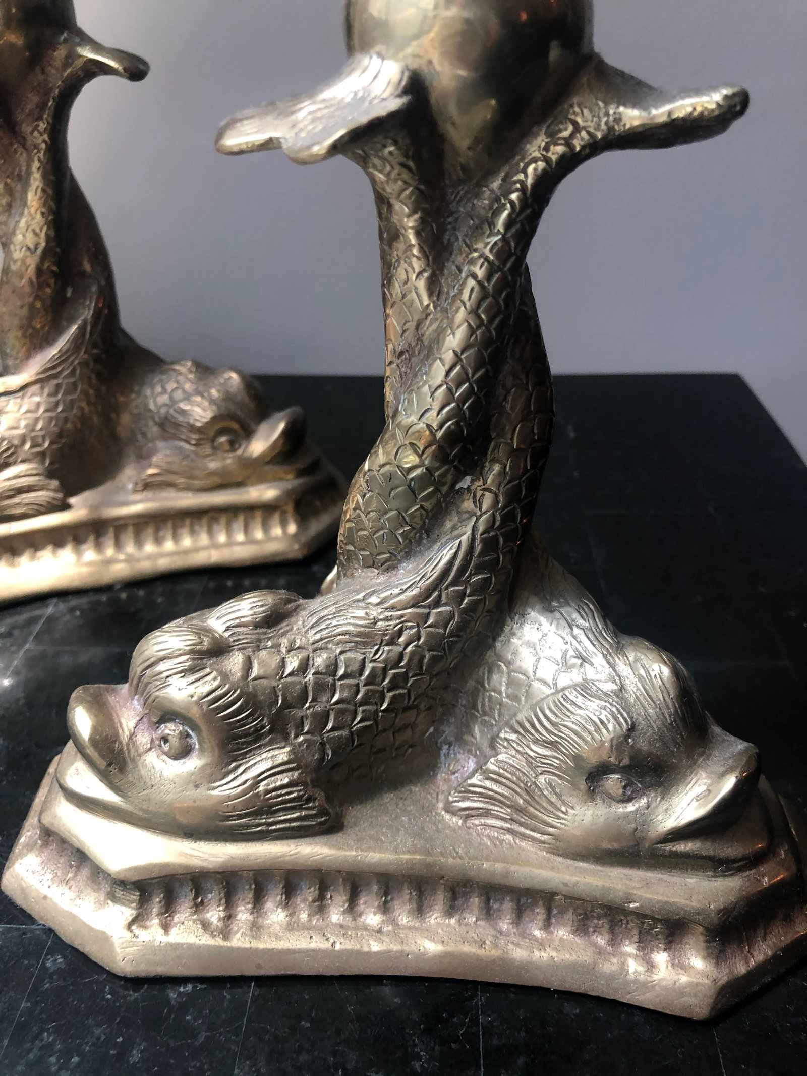 Brass Dolphin Fish Candlesticks - a Pair - 4