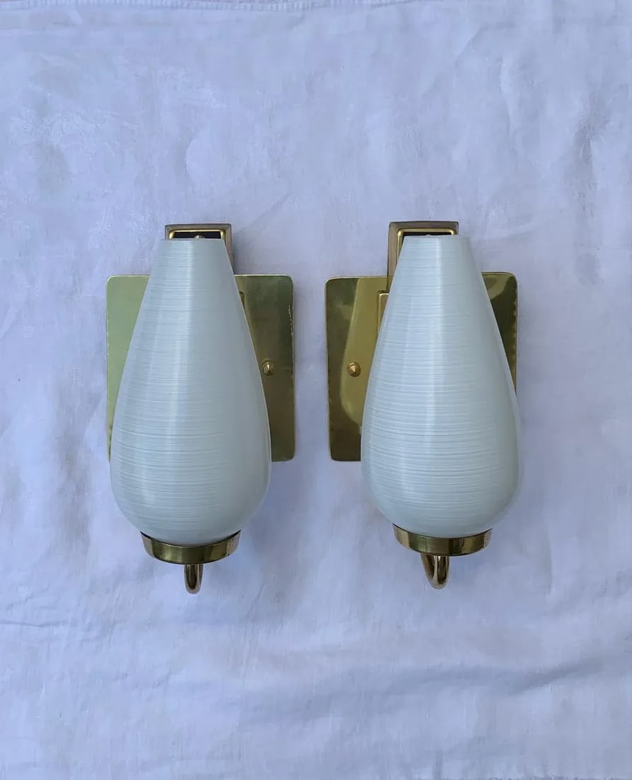 1950s Stilnovo Style White Black and Brass Sconces - a Pair - 2