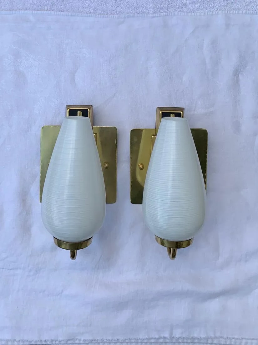 1950s Stilnovo Style White Black and Brass Sconces - a Pair - 3