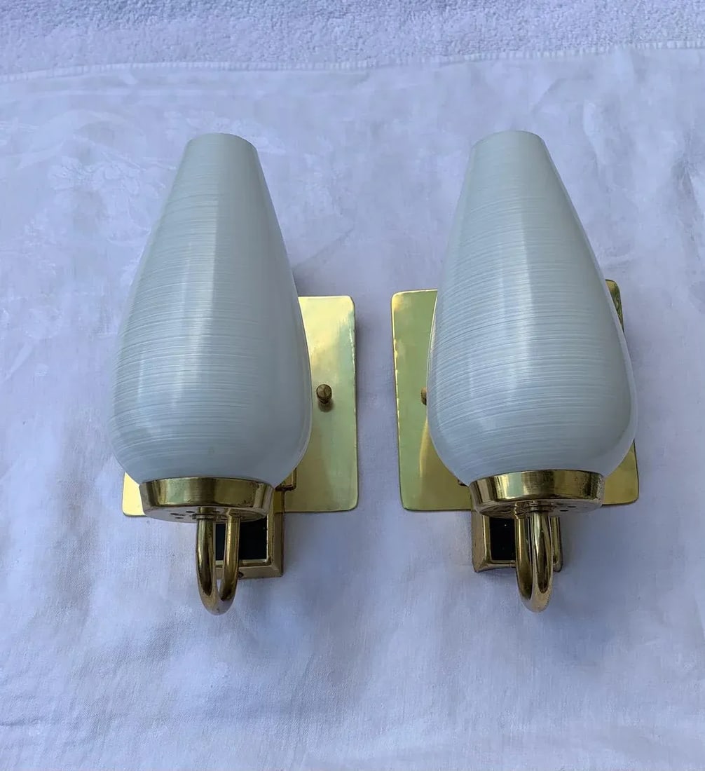 1950s Stilnovo Style White Black and Brass Sconces - a Pair - 4