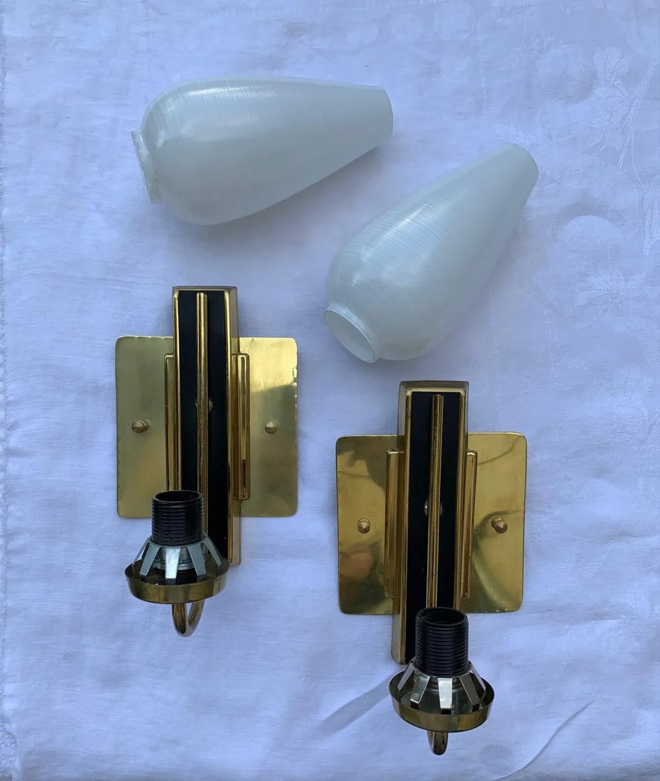 1950s Stilnovo Style White Black and Brass Sconces - a Pair - 8