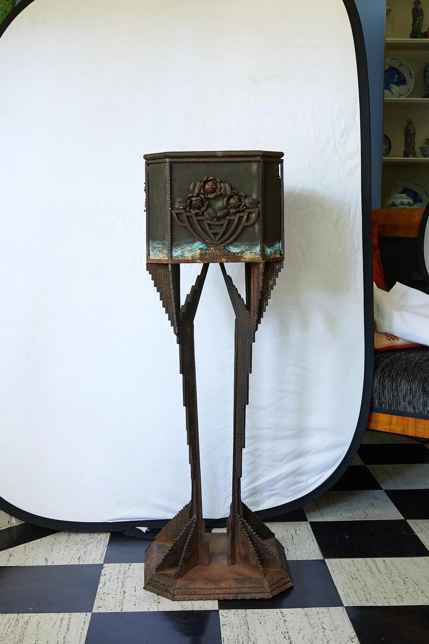 Art Deco Iron Pedestal Planter - 13