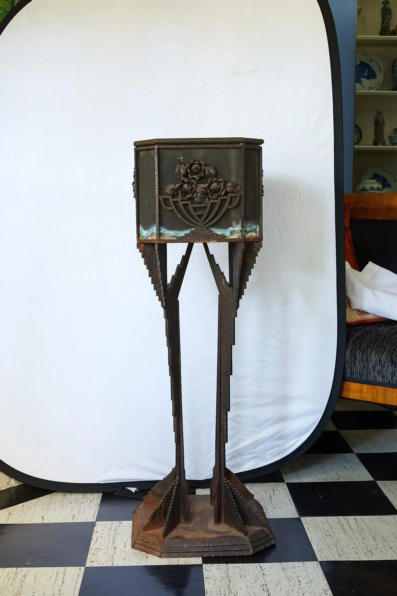 Art Deco Iron Pedestal Planter - 3