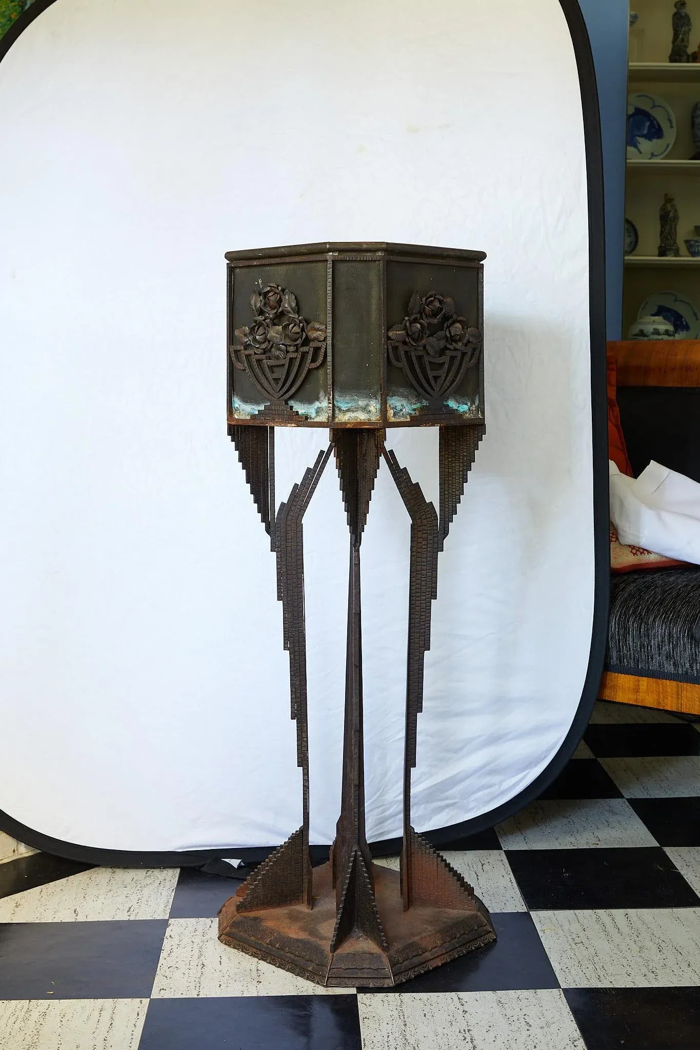 Art Deco Iron Pedestal Planter - 4