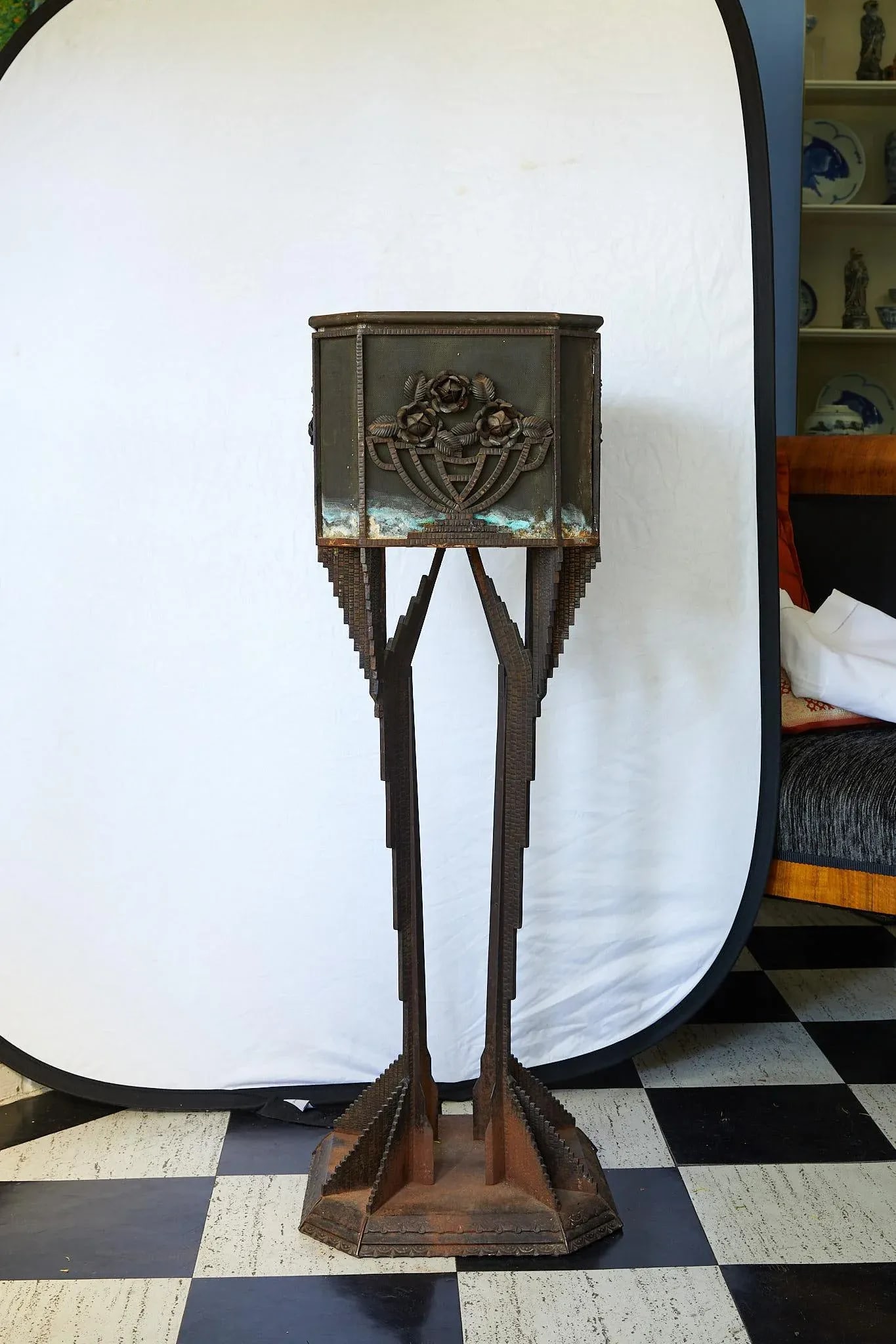 Art Deco Iron Pedestal Planter - 5