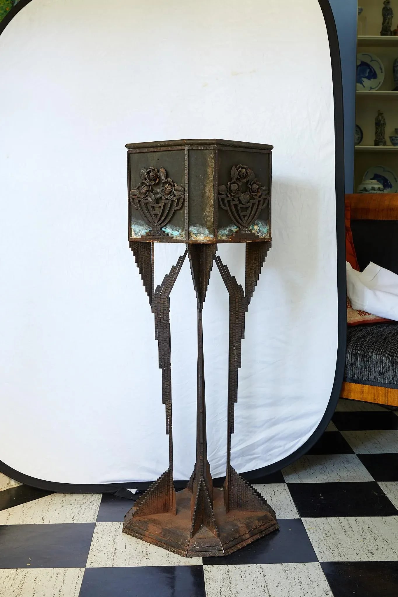 Art Deco Iron Pedestal Planter - 6