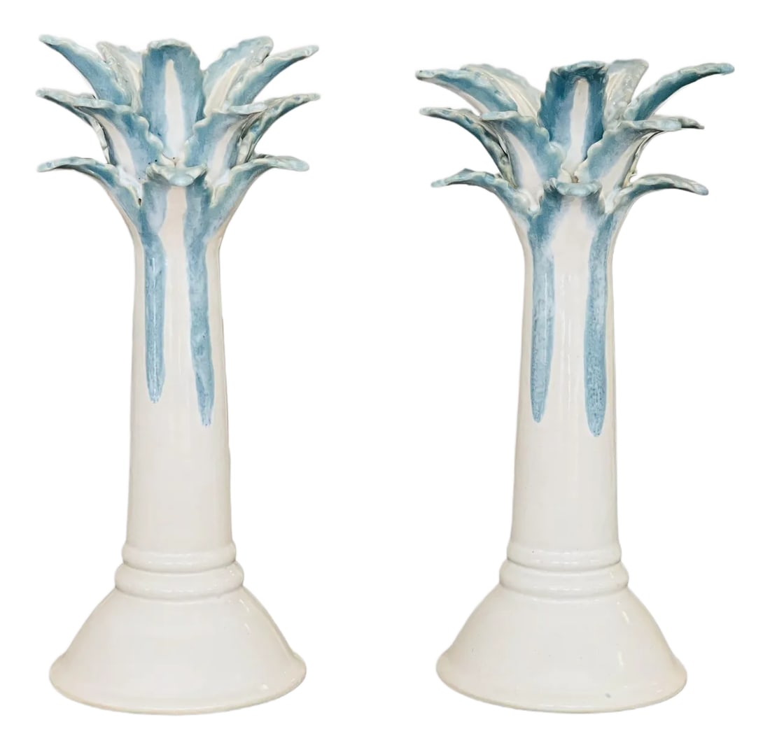 Tall Pair of Palm Beach Style Palm Tree Candle Holders (1 of 8)