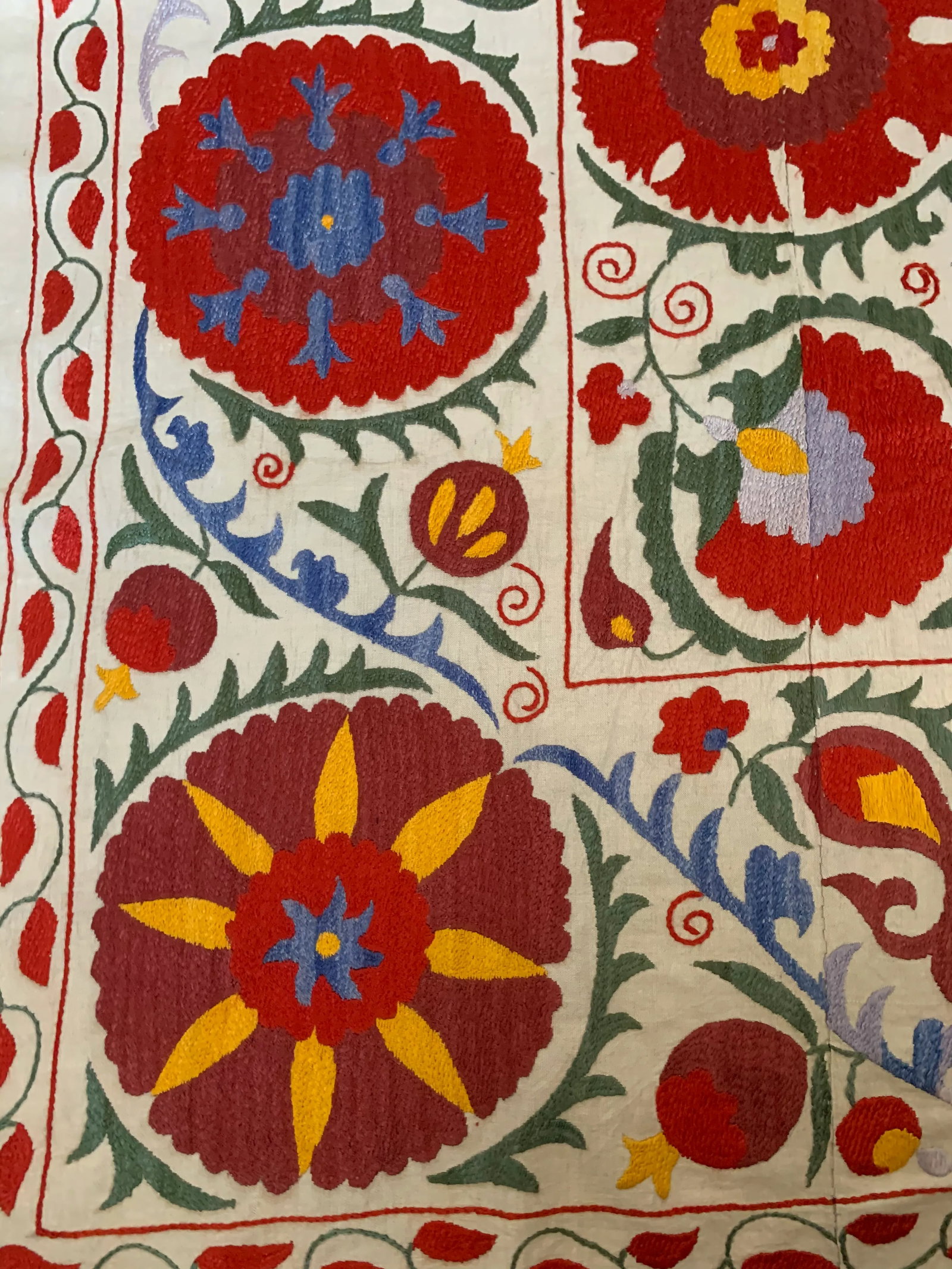 Vintage Colorful Hand Embroidered Floral Pommagranite Suzani Textile Bukhara Uzbekistan - 2