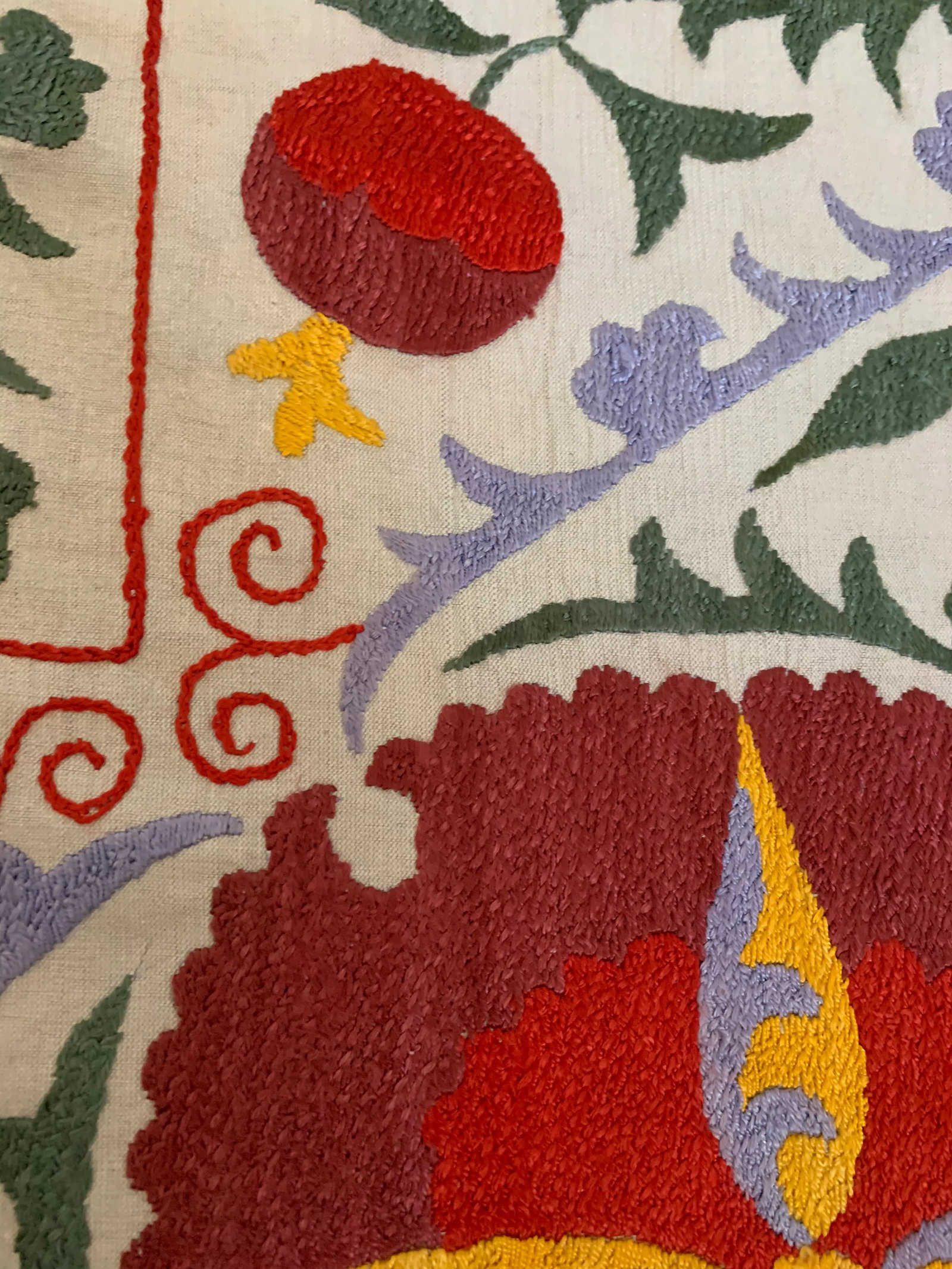 Vintage Colorful Hand Embroidered Floral Pommagranite Suzani Textile Bukhara Uzbekistan - 5
