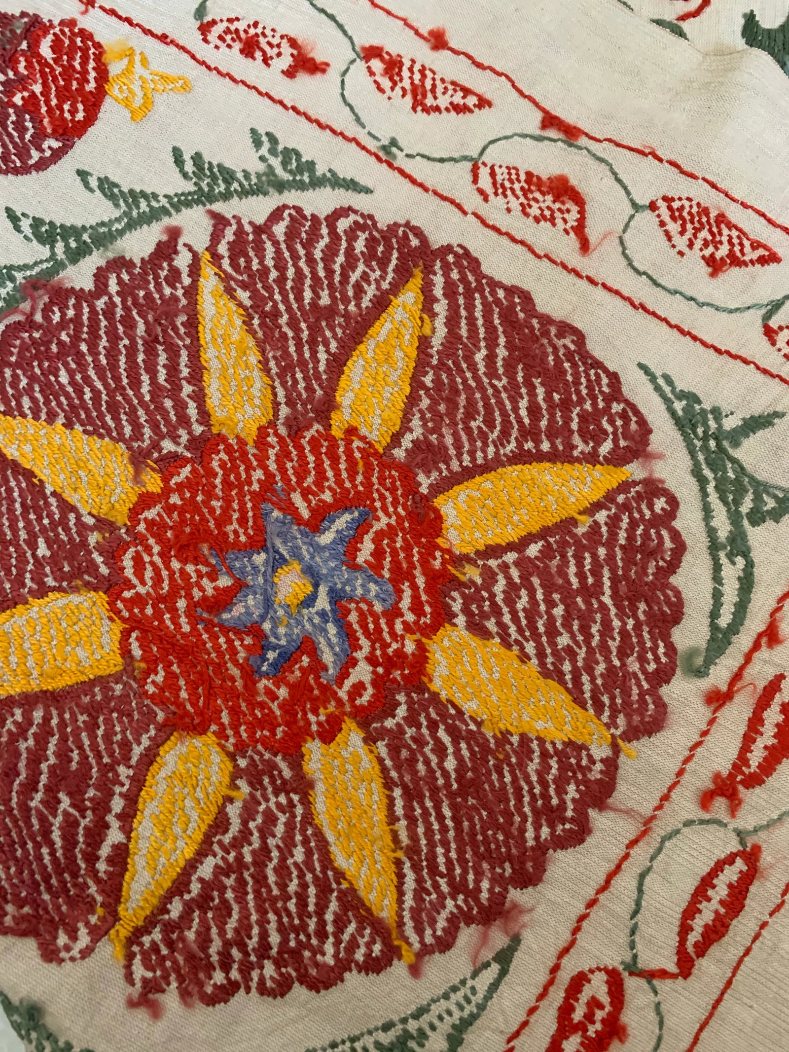 Vintage Colorful Hand Embroidered Floral Pommagranite Suzani Textile Bukhara Uzbekistan - 6