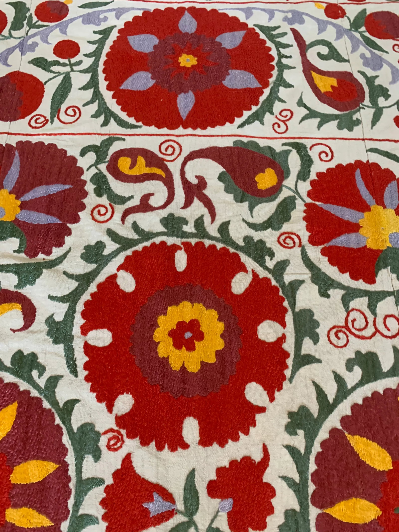 Vintage Colorful Hand Embroidered Floral Pommagranite Suzani Textile Bukhara Uzbekistan - 7