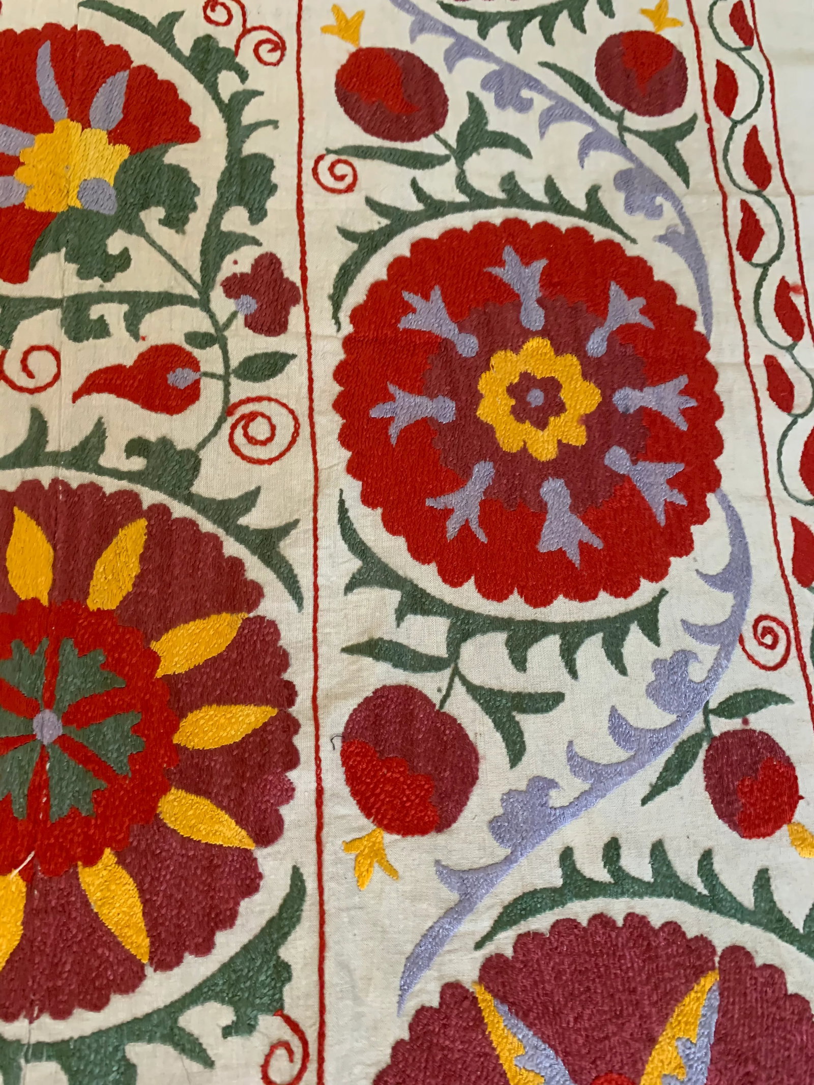 Vintage Colorful Hand Embroidered Floral Pommagranite Suzani Textile Bukhara Uzbekistan - 9