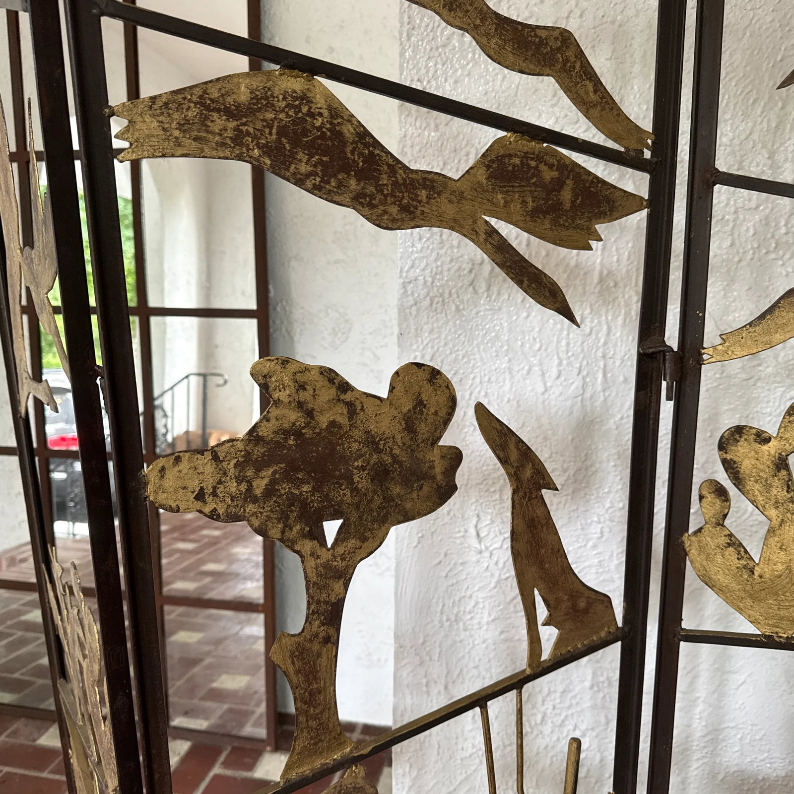 A Vintage Metalwork Room Divider With Animals, Figures and Naturalistic Objects - 4