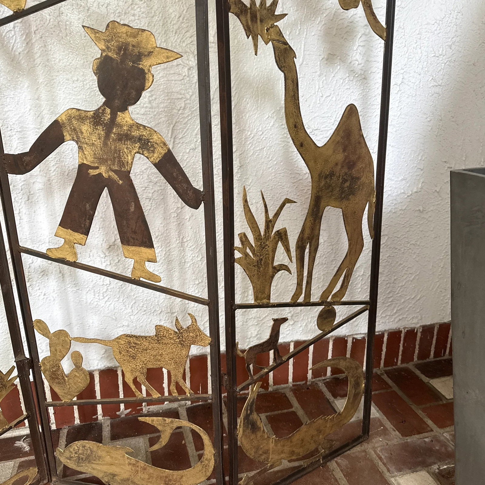 A Vintage Metalwork Room Divider With Animals, Figures and Naturalistic Objects - 6