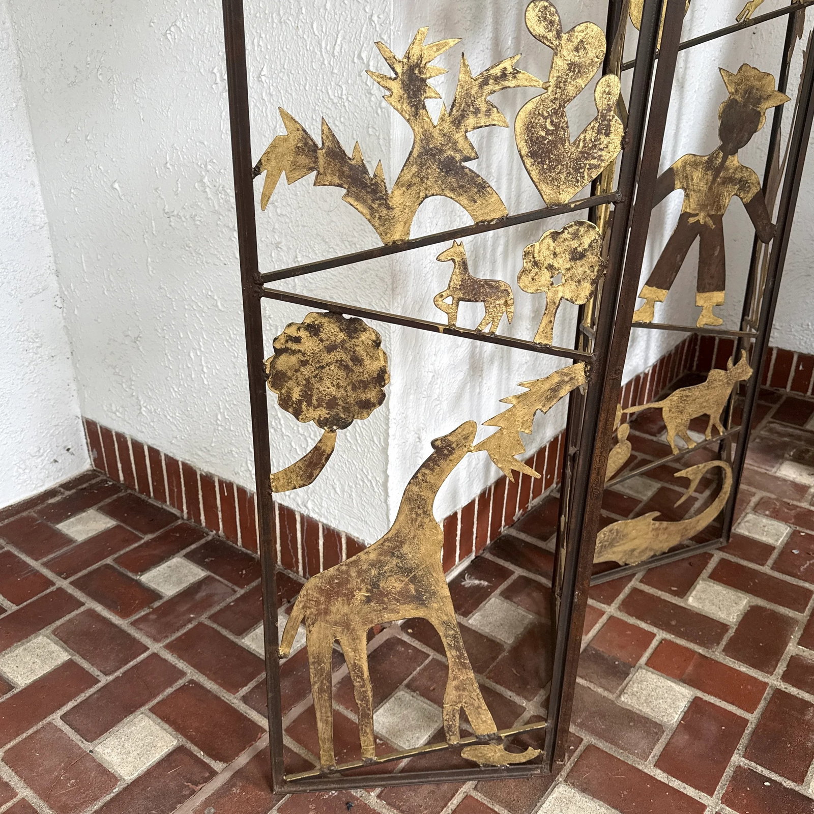 A Vintage Metalwork Room Divider With Animals, Figures and Naturalistic Objects - 8