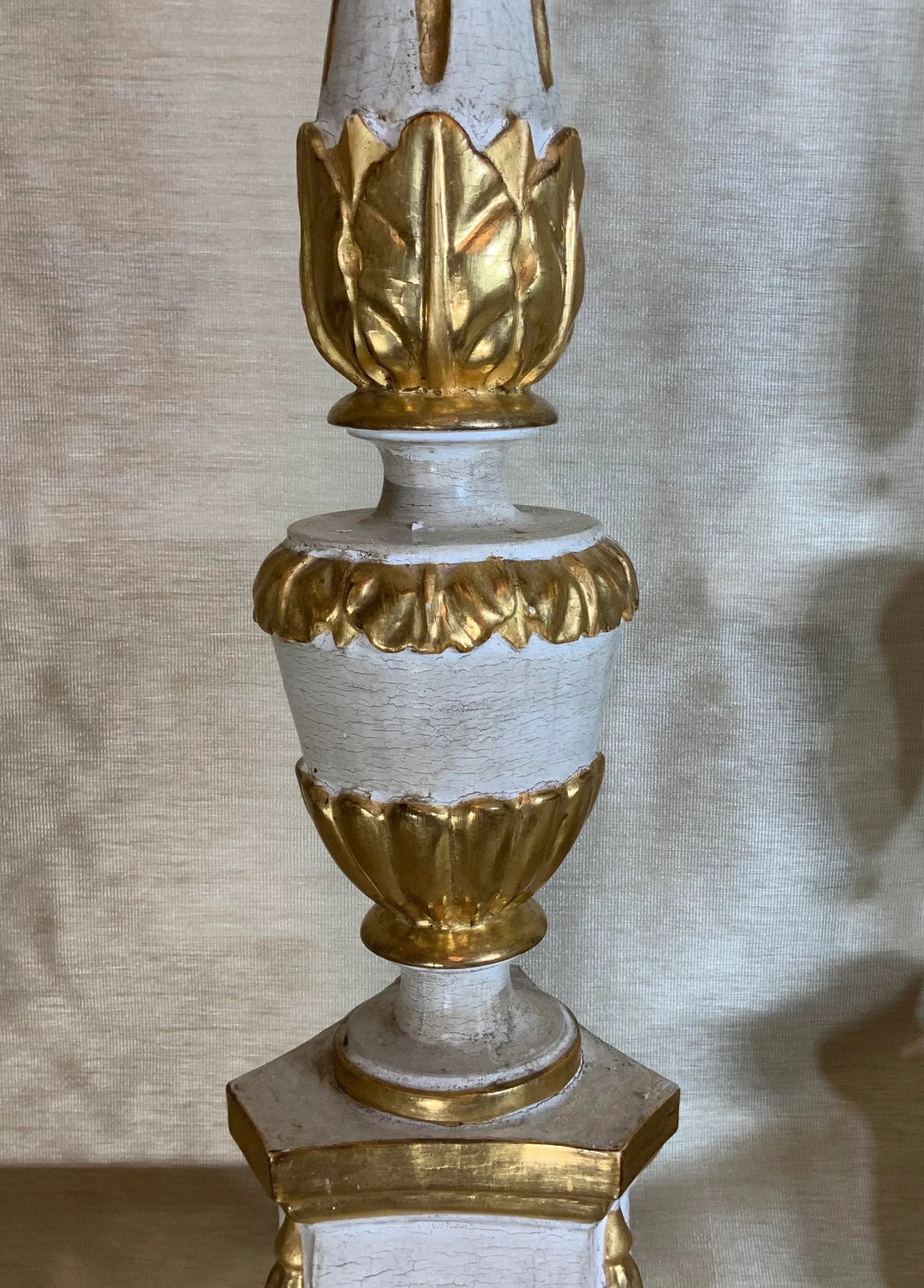 Antique Neoclassical Italian Carved Gold Giltwood Candlestick Table Lamps - a Pair - 9