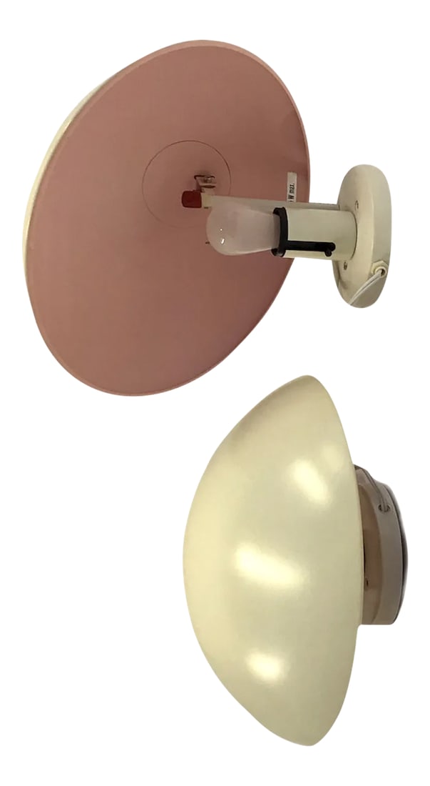 1960s Danish Mid Century Modern PH-Hat Wall Sconces Lights by Poul Henningsen for Louis Poulsen Denm: The PH-Hat Sconce by Poul Henningsen for Louis Poulsen, Denmark in 12 inches diameter size. An articulated shaded wall light, modern and fun for added or accent lighting. Also great for bedside