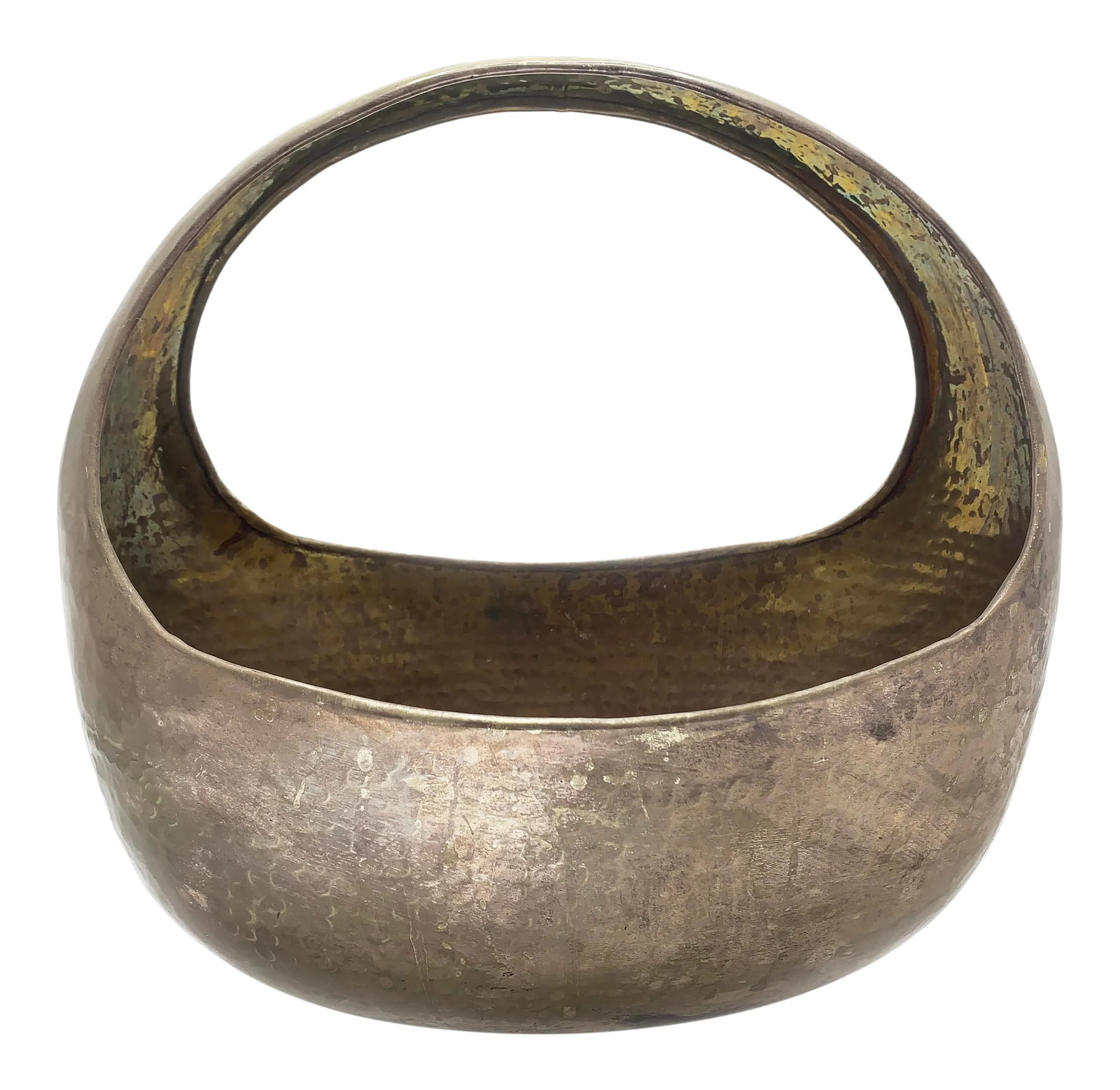 Vintage Mid-Century Modern Solid Brass Hammered Basket: Vintage solid brass basket, hand crafted and hammered in Iran. The art form of hammering has been common in Iran since 5000 B.C. This piece was created with their age old method.....First the copper