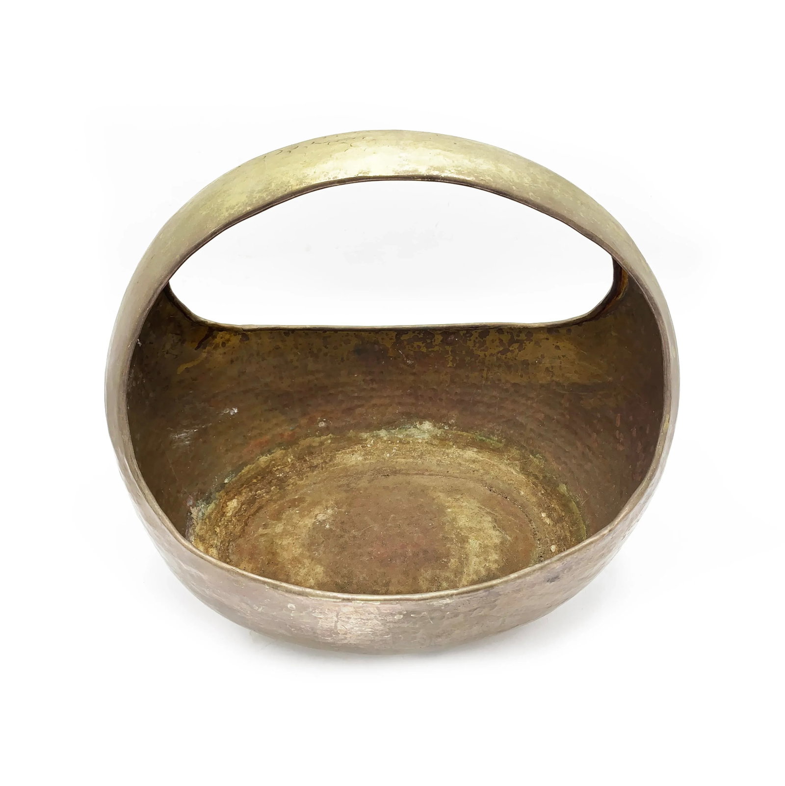 Vintage Mid-Century Modern Solid Brass Hammered Basket - 2