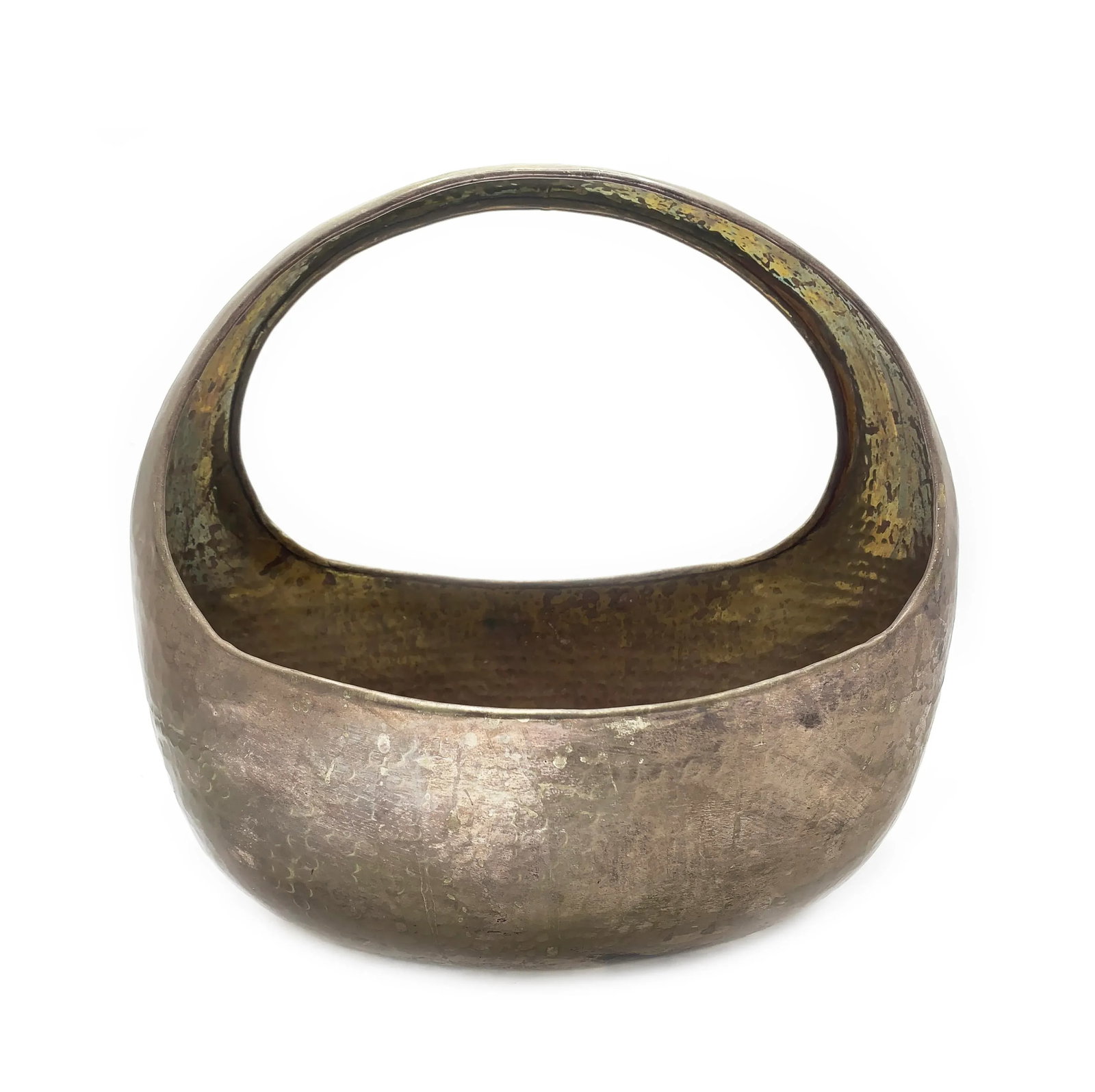 Vintage Mid-Century Modern Solid Brass Hammered Basket - 5
