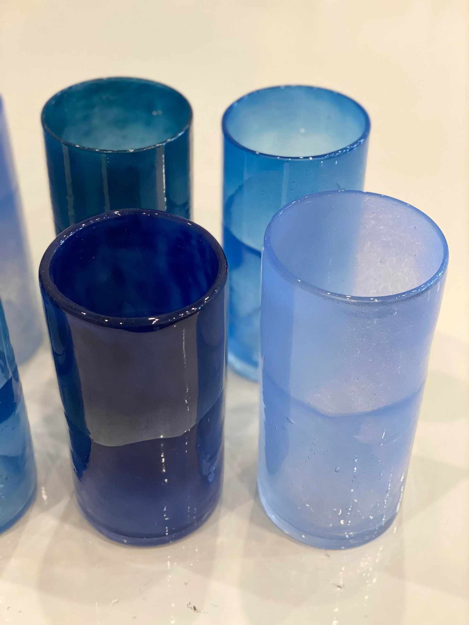 Blue Blown Glass Drinking Glasses - Set of 8 - 3