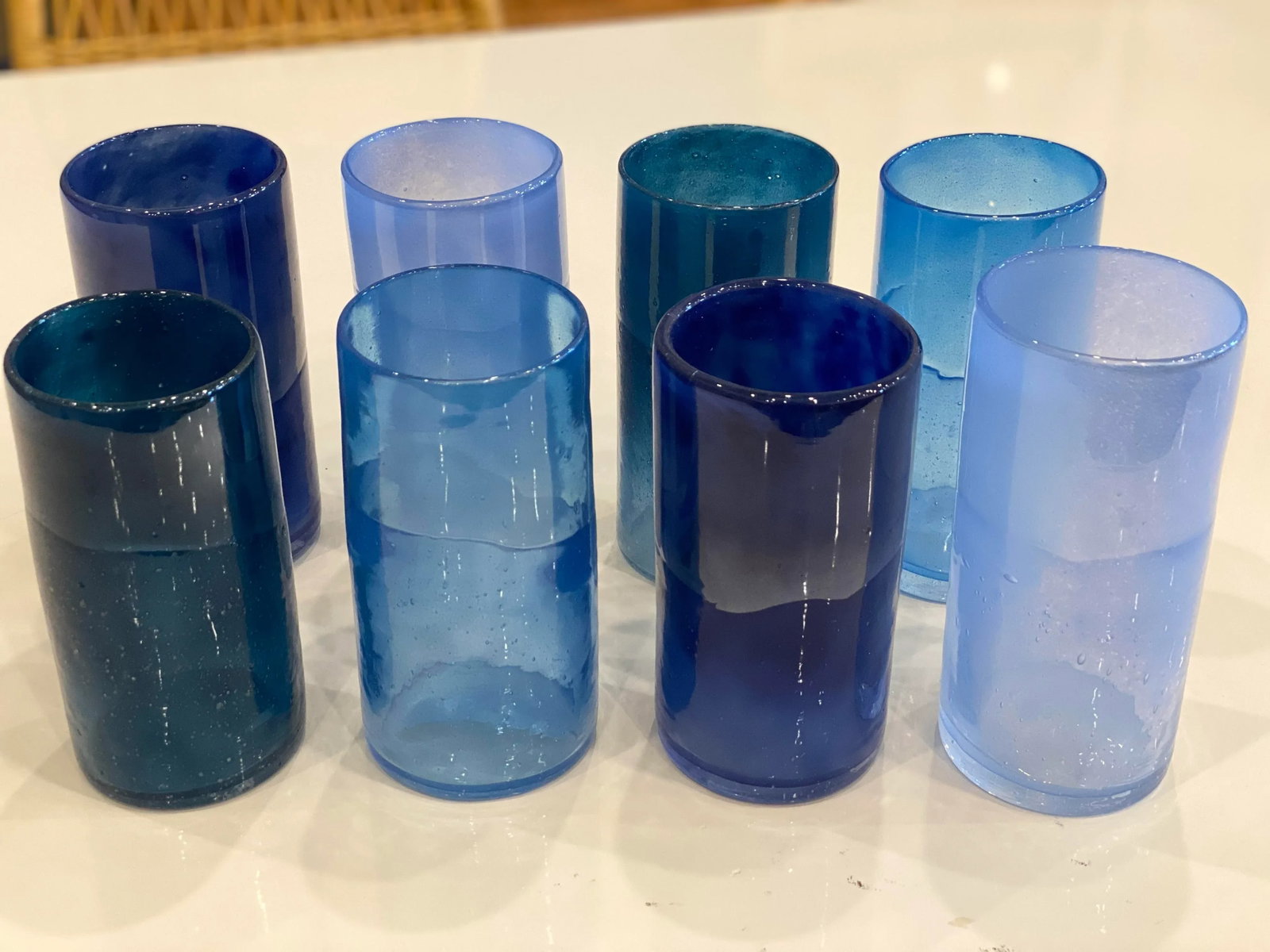 Blue Blown Glass Drinking Glasses - Set of 8 - 4