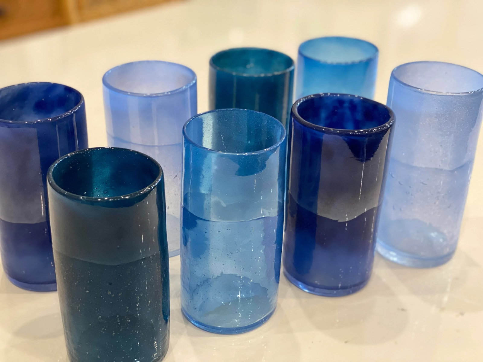 Blue Blown Glass Drinking Glasses - Set of 8 - 5