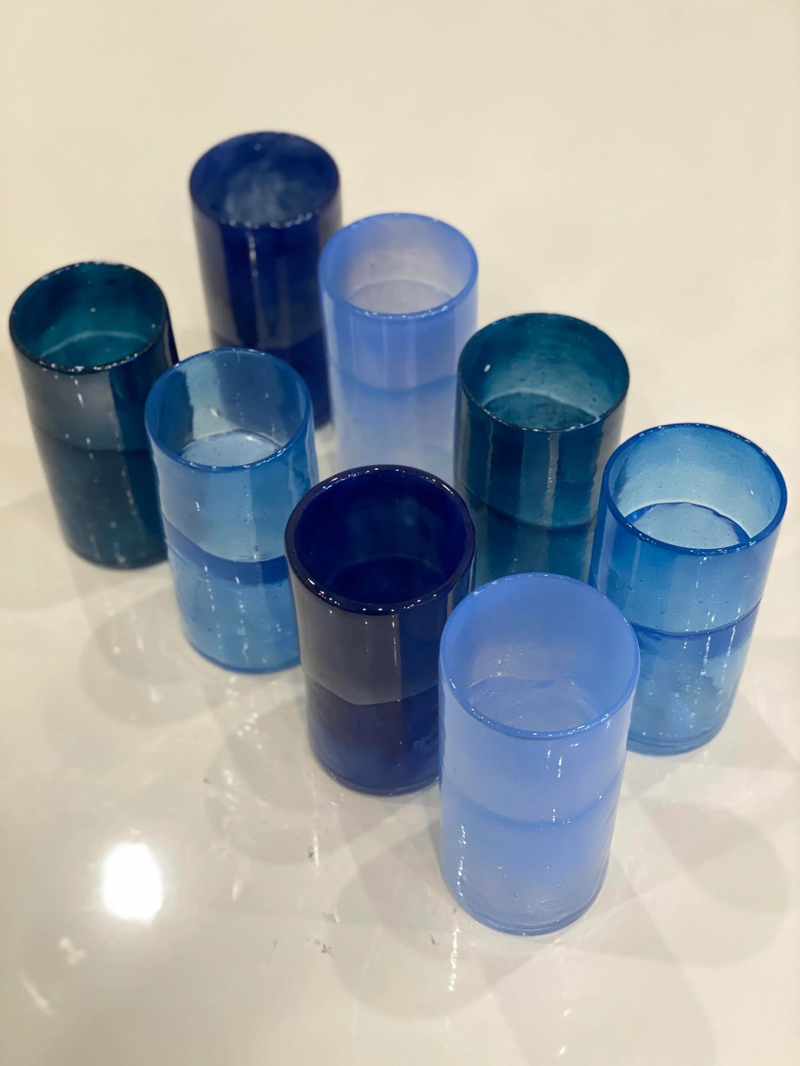 Blue Blown Glass Drinking Glasses - Set of 8 - 6