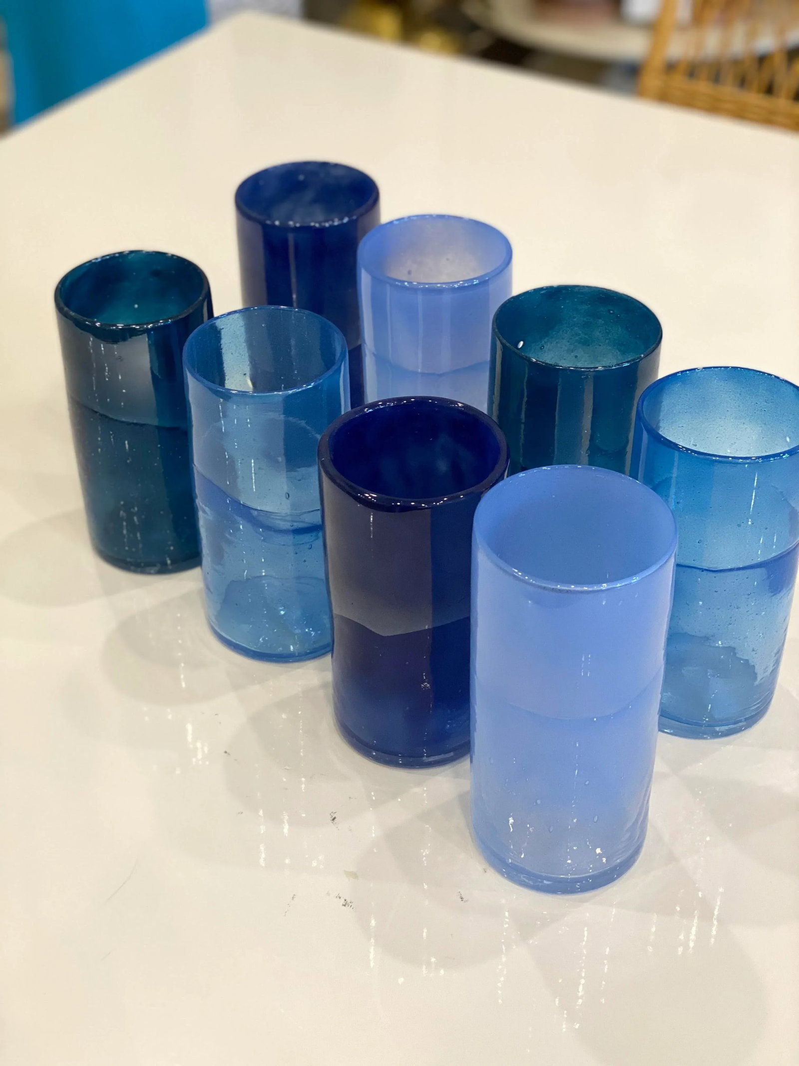 Blue Blown Glass Drinking Glasses - Set of 8 - 7