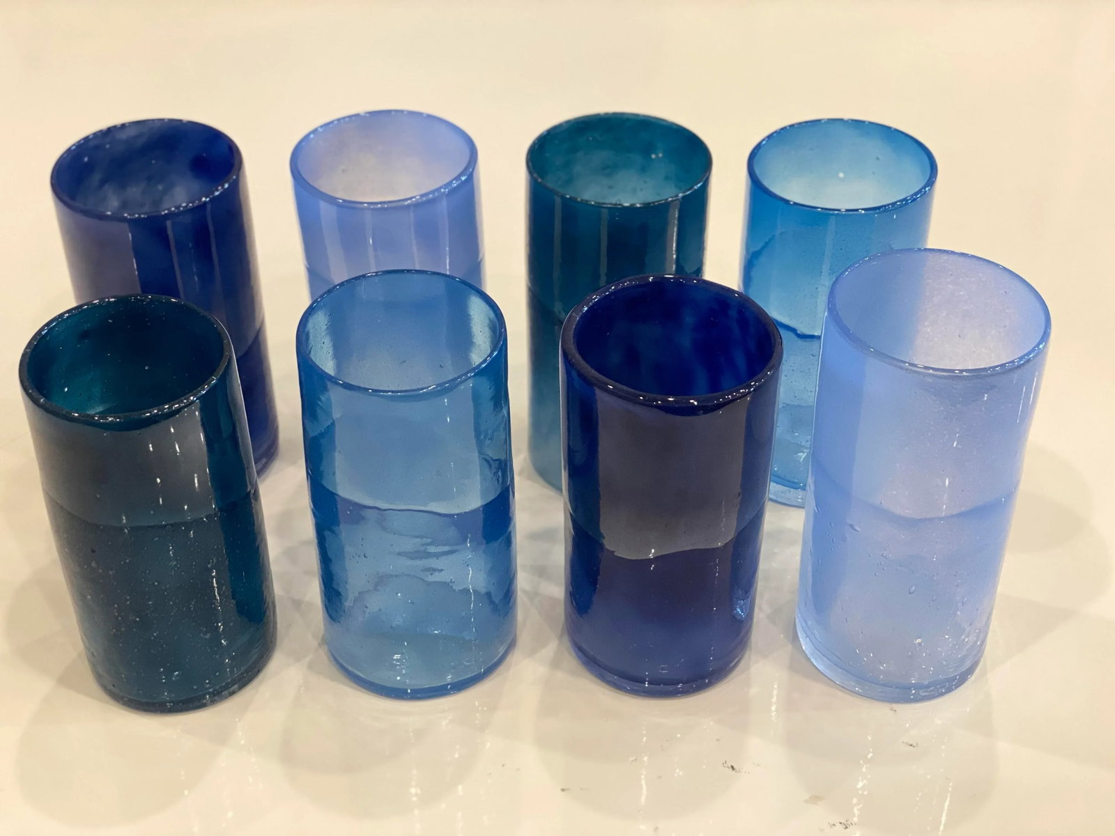 Blue Blown Glass Drinking Glasses - Set of 8 - 9