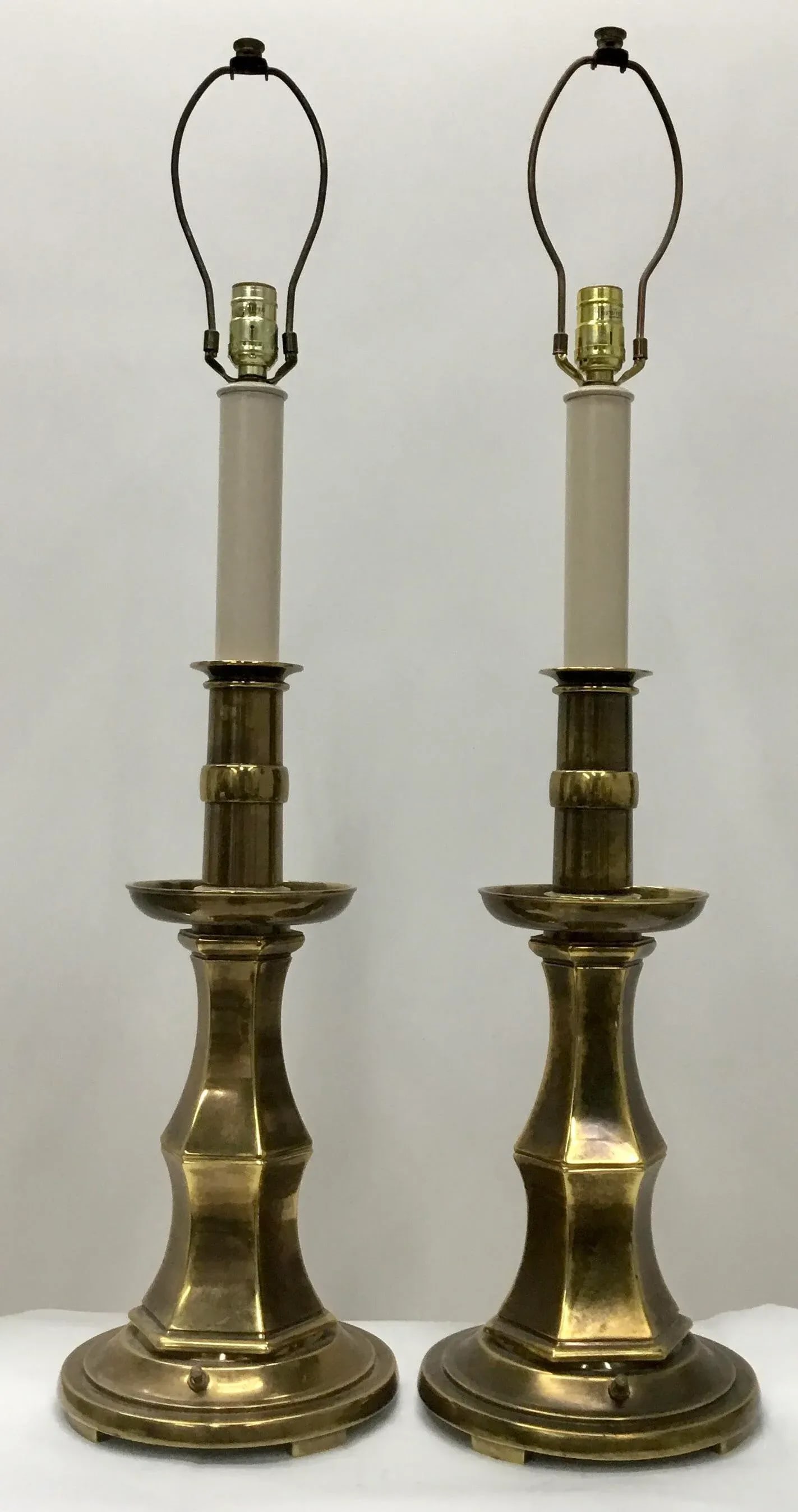 Tall Vintage Patinated Brass Stiffel Lamps - a Pair - 10