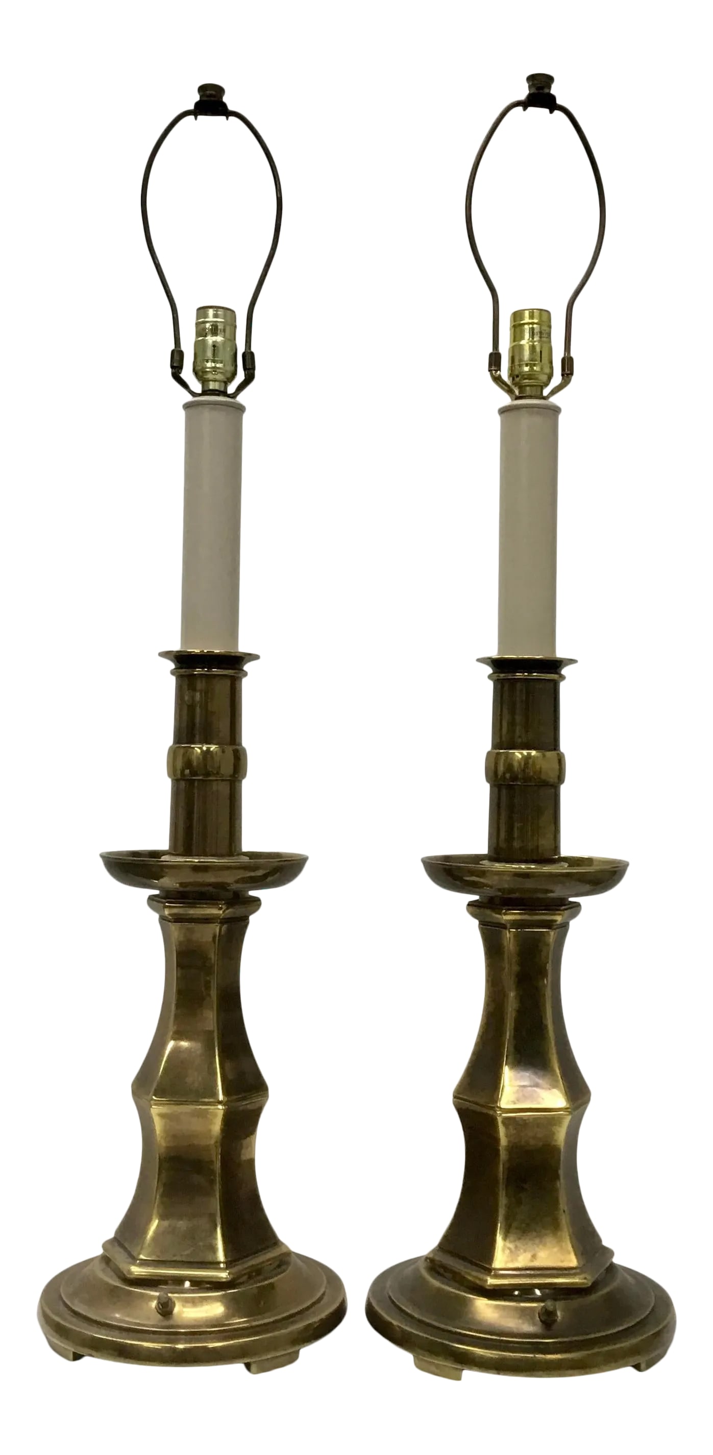 Tall Vintage Patinated Brass Stiffel Lamps - a Pair (1 of 10)