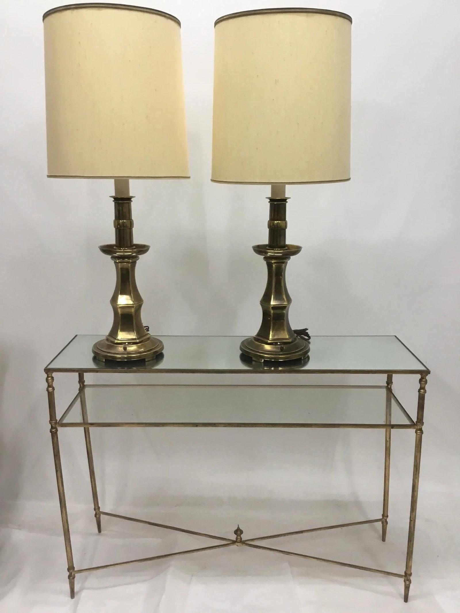 Tall Vintage Patinated Brass Stiffel Lamps - a Pair - 2