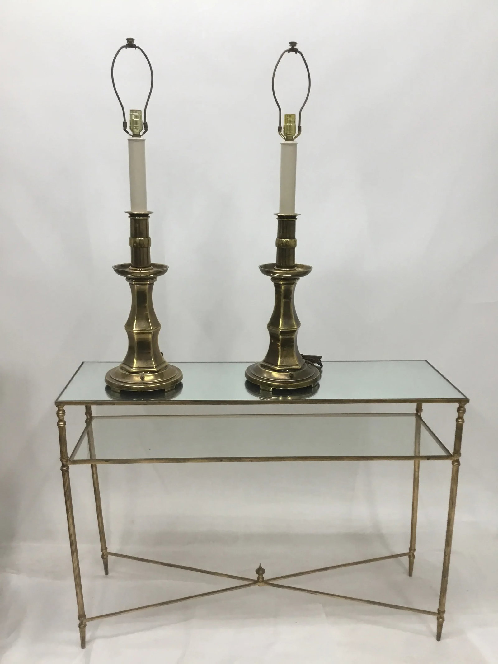 Tall Vintage Patinated Brass Stiffel Lamps - a Pair - 3