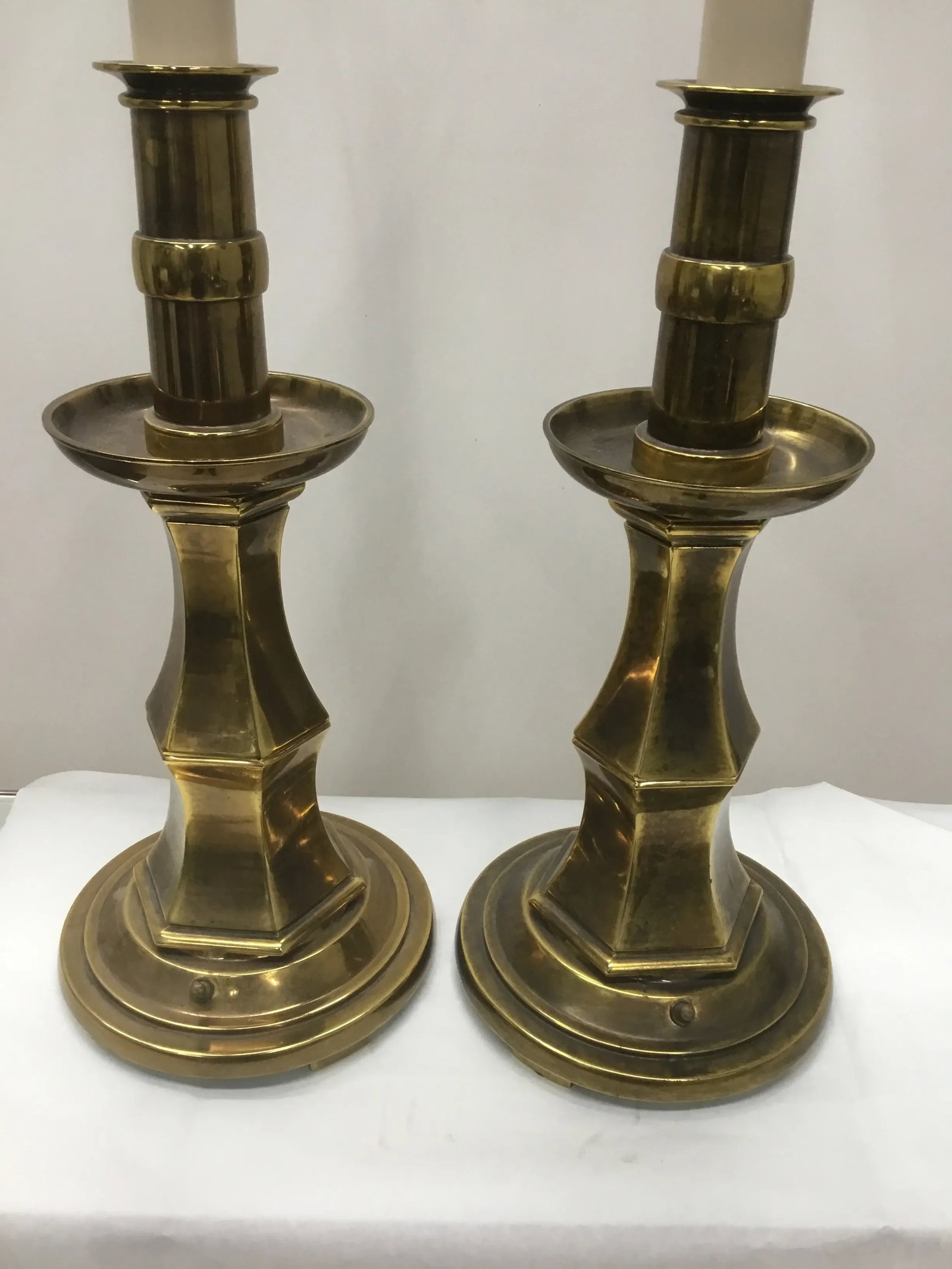 Tall Vintage Patinated Brass Stiffel Lamps - a Pair - 4