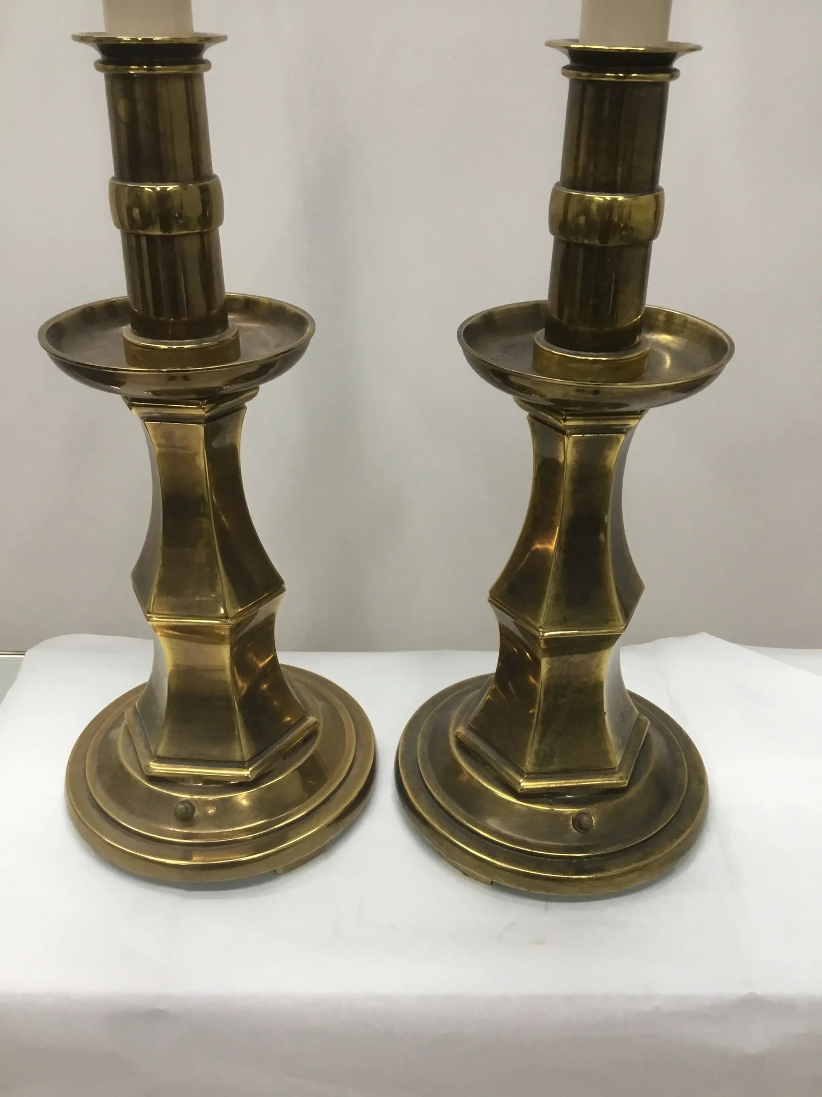 Tall Vintage Patinated Brass Stiffel Lamps - a Pair - 8