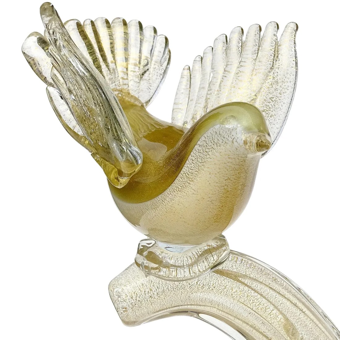 Vintage Barbini Murano White Olive Green Gold Flecks Italian Art Glass Birds Centerpiece Sculpture - 3