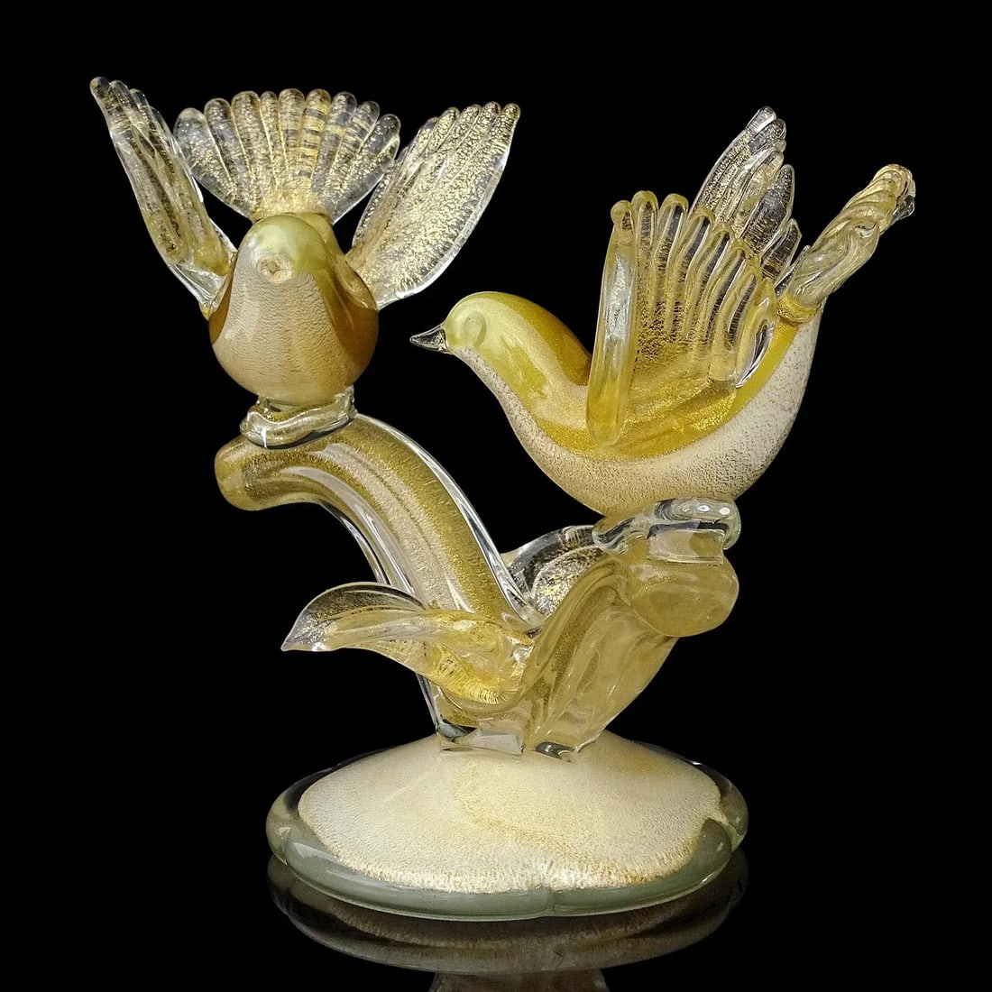 Vintage Barbini Murano White Olive Green Gold Flecks Italian Art Glass Birds Centerpiece Sculpture - 4