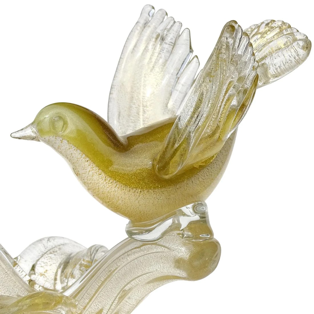 Vintage Barbini Murano White Olive Green Gold Flecks Italian Art Glass Birds Centerpiece Sculpture - 5
