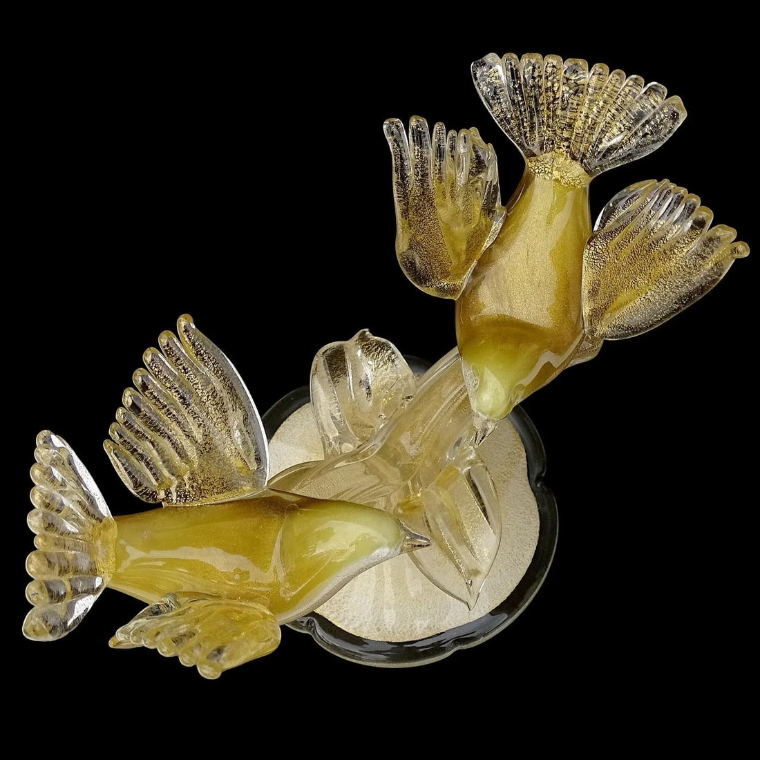 Vintage Barbini Murano White Olive Green Gold Flecks Italian Art Glass Birds Centerpiece Sculpture - 6