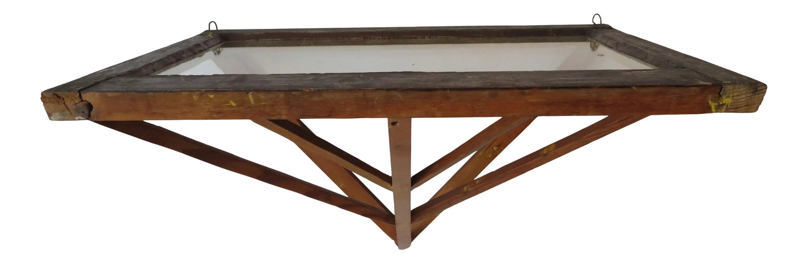 Late 20th Century Architectural Wall Mount Console: A genius wall mount console design by Santa Monica artist Dan Abramson. Made from a repurposed window frame, this sturdy wall console mounts easily with two screws. Perfect as a plant display under a