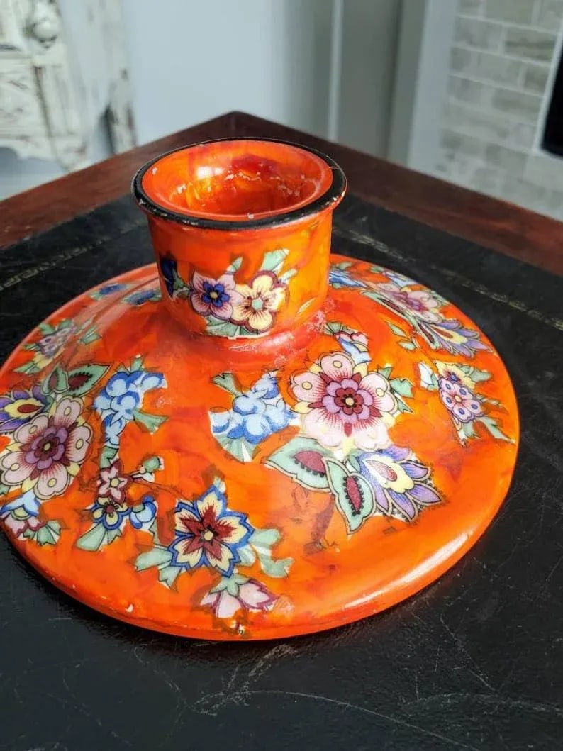 Bohemian Handmade Glazed Porcelain Antique Boho Chic Candlestick Candle Holder Pair - Imported by Ge - 3