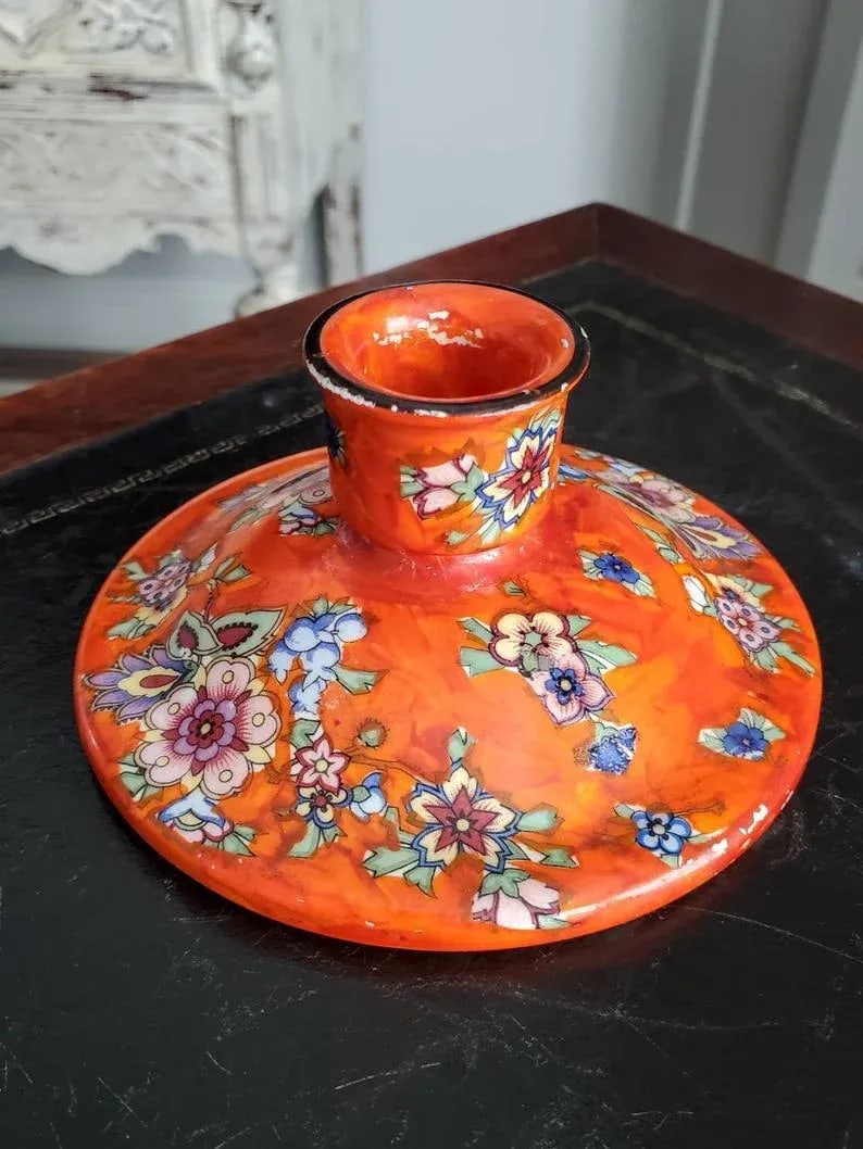 Bohemian Handmade Glazed Porcelain Antique Boho Chic Candlestick Candle Holder Pair - Imported by Ge - 4