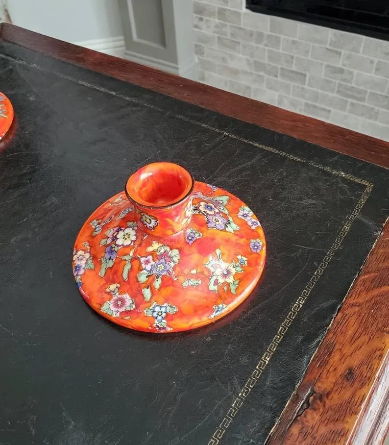 Bohemian Handmade Glazed Porcelain Antique Boho Chic Candlestick Candle Holder Pair - Imported by Ge - 5